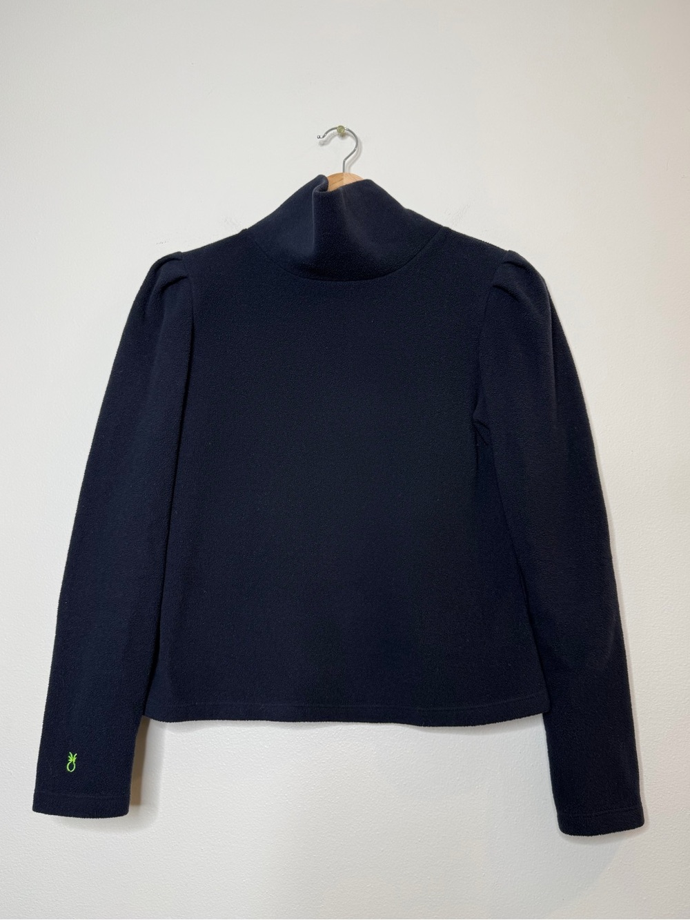 Dudley Stephen’s Palace Puff Sleeve Funnel Neck Mock Neck Fleece in navy small